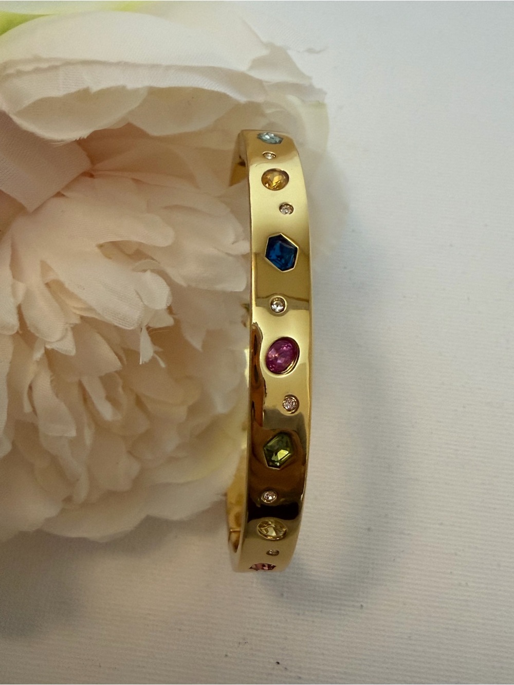 Kurt Geiger Gold Bangle with Blue, Pink, Green & Yellow Stones